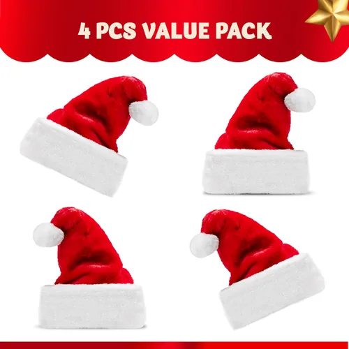 Vista 3 de JOYIN Sombreros de Navidad, paquete de 4 sombreros de Papá Noel de alta calidad, sombreros de Navidad de terciopelo rojo para Navidad, suministros