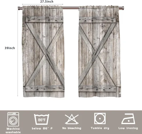 Vista 6 de Cortinas de cocina de estilo granja occidental con bolsillo para cortinero, pequeñas y cortas, estilo café rústico, cabaña, puerta de granero