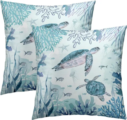 Vista 64 de Fundas de almohada de brújula de ancla, fundas de almohada náuticas para exteriores, fundas de cojín decorativas de rayas azules y blancas, fundas