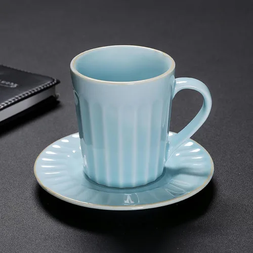 Vista 2 de CAPIJIONG 6.8 fl oz/6.67oz Vintage Cerámica Horno Taza de Café Set Creativo Simple Taza de Leche para Oficina Hogar Restaurante Café-Azul Esmalte