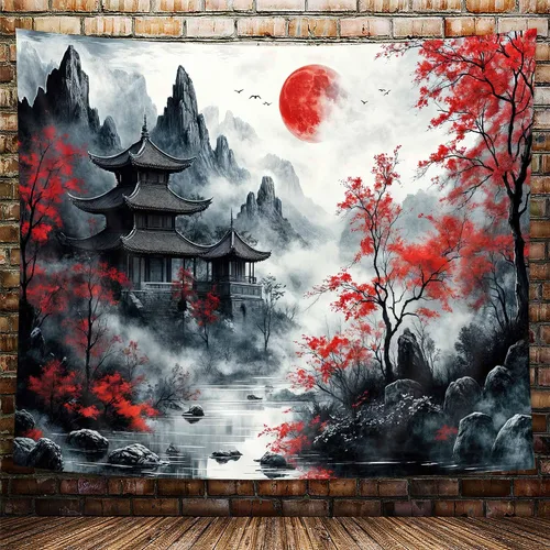 Vista 10 de Tapiz de cascada de bosque, flores de paisaje natural, tapices para colgar en la pared para hombres y niños, decoración de arte de pared, decoración