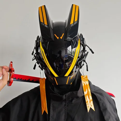 Vista 6 de Máscara punk para hombres, máscara LED para mujer, tecnología punk futurista, cosplay, Halloween, fiesta, festival de música, accesorios