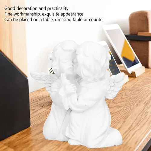 Vista 4 de Cyrank Figuras de estatua de ángel besando, mini estatuas de querubines de resina, figuras de escritorio de ángel pequeño, decoraciones, adorable