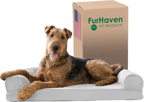 Vista 23 de Furhaven Cama para perro de espuma viscoelástica para perros medianos y pequeños con cojines extraíbles y funda lavable, para perros de hasta 35