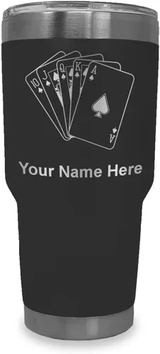 Vista 32 de LaserGram Vaso aislado al vacío de 20 onzas, tarjetas de póquer Royal Flush con grabado personalizado incluido (negro)