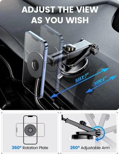Vista 7 de eSamcore Magsafe - Soporte de coche magnético retráctil para salpicadero y parabrisas con ventosa para iPhone 17 Pro Max 16 15 14 13 12 y funda