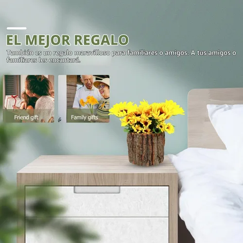 Vista 6 de Yardwe Centros de mesa rústicos para mesas, 3 piezas, macetas con diseño de corteza de madera de 3.9 pulgadas para suculentas, flores sintéticas