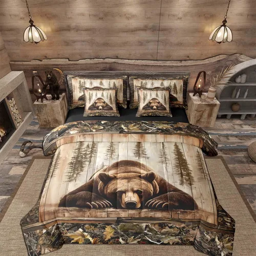 Vista 56 de Feelyou Juego de edredón de ciervo con sábanas – Tamaño Queen 7 piezas Juego de ropa de cama infantil de caza rústica – Cama de ciervo de cabaña