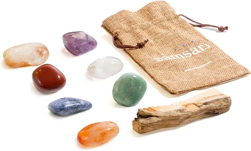 Vista 15 de Juego de 5 piezas de cristales curativos Abundance XL (pirita, lapislázuli, cuarzo transparente), 1 palo de Palo Santo y 1 bolsa de tela hecha a mano