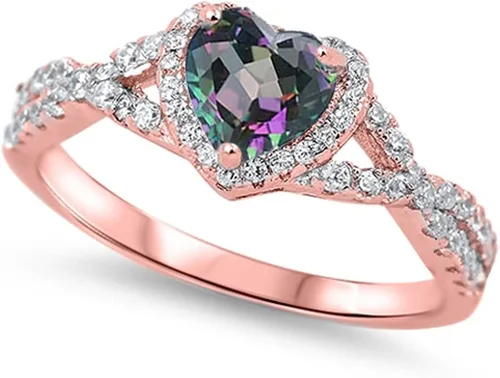 Vista 11 de Elige tu color. Anillo de compromiso de plata fina con diseño de corazón y halo Claro