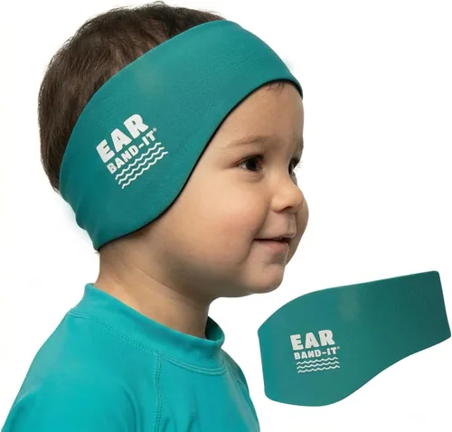 Vista 11 de Vinchas de natación EAR BAND-IT, tamaño PEQUEÑO (de°1°a°3°años), inventado por un médico. Mantiene el agua fuera y los tapones de oído en su lugar.