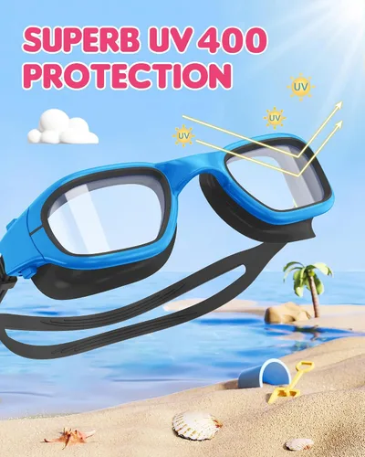 Vista 2 de Gafas de natación para niños, gafas de natación para niños de 6 a 14 años, gafas de piscina con protección UV antivaho para niños y niñas