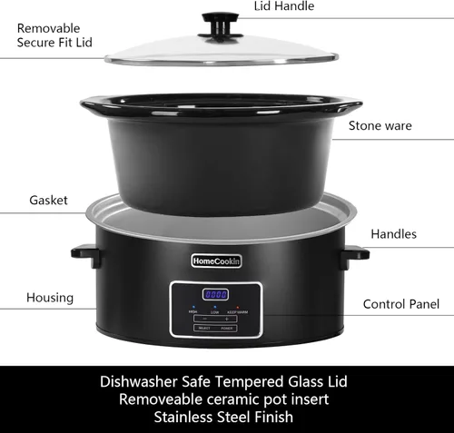 Vista 3 de HOMECOOKIN olla de cocción lenta programable de 6 cuartos de galón, electrodomésticos de cocina, pequeño electrodoméstico de cocina perfecto