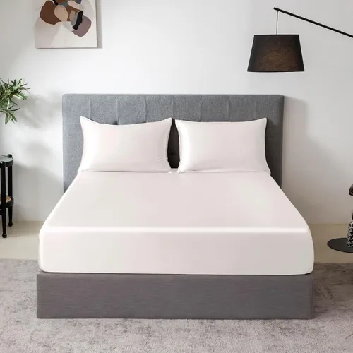 Vista 29 de THXSILK Juego de sábanas bajeras de 100% seda de morera, 3 piezas de seda 7A+, transpirable, suave, sábana bajera de 16 pulgadas de profundidad, 2