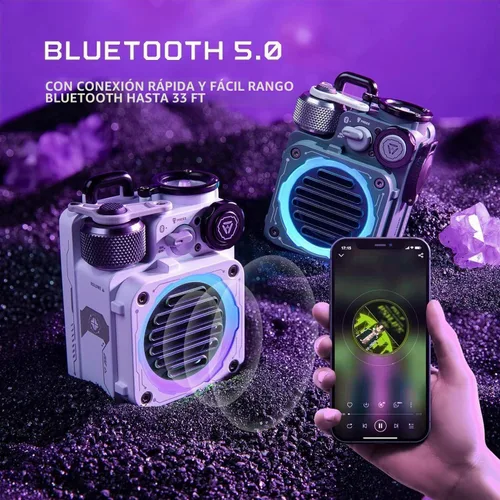 Vista 4 de Muzen Cyber Cube - Altavoz Bluetooth, Bluetooth 5.0, altavoz portátil con Fidget Spinner, sonido nítido con luz LED RGB, altavoz inalámbrico
