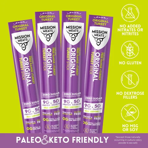 Vista 9 de Mission Meats - Snacks Keto sin azúcar, palitos de pavo de gama libre enteros 30 sin gluten, sin MSG, nitrato y nitrito, paleo, bocadillos