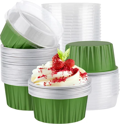 Vista 21 de EUSOAR Moldes desechables de papel de aluminio con tapas, 30 piezas de 5 onzas (4.2 fl oz) de papel de aluminio para magdalenas, tazas para hornear