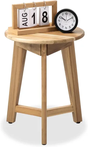 Vista 9 de VICTORY RELAX Mesa auxiliar redonda – Mesa auxiliar de madera de acacia maciza para sala de estar o dormitorio – Acabado de madera negra, mesita