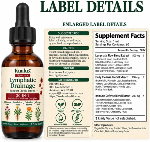 Vista 9 de Lymphatic Drainage Support Drops, 30-in-1, Raspberry, 60 Servings