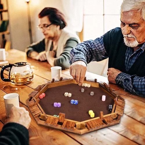 Vista 6 de Vamslove Juego de dados Shut The Box para 2 a 8 jugadores, mesa de madera mejorada con 16 + 6 dados, juego educativo para adultos, instrucciones