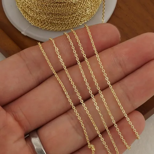 Vista 5 de Cadena de cable rellena de oro de 14 quilates de 6 pies para fabricación de joyas personalizadas, cadena de cable a granel sin terminar (0.039 in)