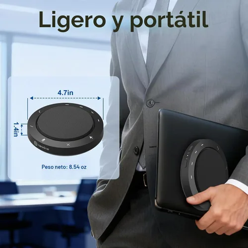 Vista 6 de Altavoz y micrófono de conferencia, micrófonos dual Al con captación de voz de 360° y sonido claro, tiempo de llamada de 10-14 horas, conexión