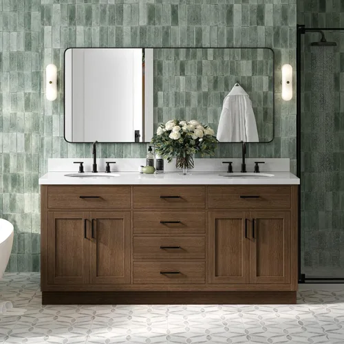 Vista 27 de ARIEL Hepburn - Tocador de baño de 30 pulgadas con fregadero, madera maciza, encimera y protector contra salpicaduras de cuarzo blanco puro de 1.5