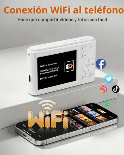 Vista 5 de Cámara digital 8K para fotografía Cámara de pantalla dual WiFi de 96MP para Blanco