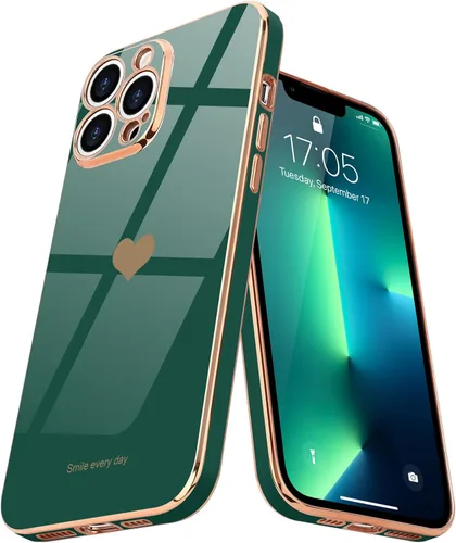 Vista 14 de Teageo Funda para iPhone 13 Pro para mujeres y niñas, diseño de corazón de amor, cubierta trasera suave, protección completa de la cámara, Negro