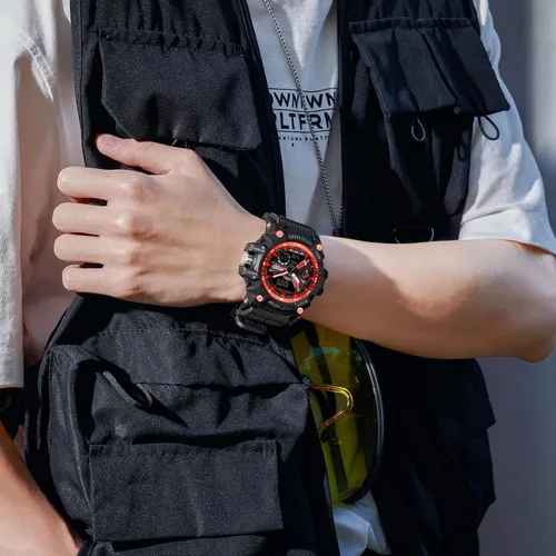 Vista 4 de KXAITO Men's Analog Sports Watch Military Watch Outdoor LED Stopwatch Digital Electronic Large Dual Display Waterproof Tactical Army Wrist Watches