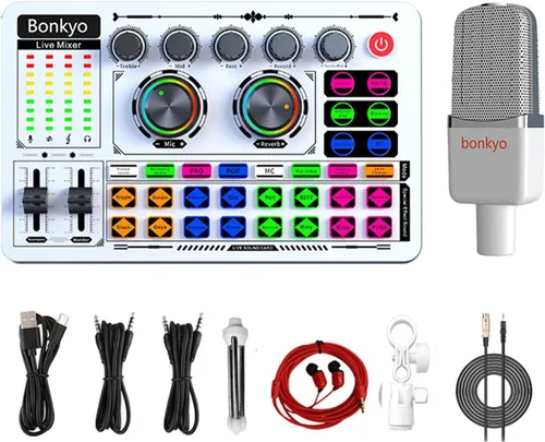 Vista 9 de Mezclador de Audio Profesional, Tarjeta de Sonido en Vivo F999 con Mezclador DJ para Transmisión/Podcast/Juegos, Equipo Profesional de Estudio