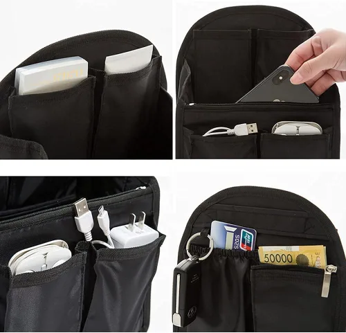Vista 3 de HOYOFO Organizador de mochila pequeña, negro, 7.7 pulgadas de largo x 4.3 pulgadas de ancho x 10.6 pulgadas de alto, nailon impermeable, se adapta a