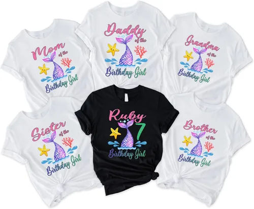 Vista 2 de Camisa de cumpleaños de sirena, camiseta personalizada con cola de sirena, camiseta de sirena personalizada, camisas familiares de sirena, camisetas