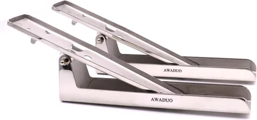 Vista 3 de Estante para horno de microondas de acero inoxidable, soporte de montaje en pared plegable retráctil con dos ganchos