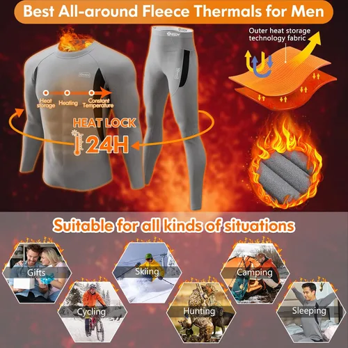 Vista 3 de Ropa interior térmica para hombre, con forro polar, equipo de caza, capa base cálida, conjunto superior e inferior para clima frío