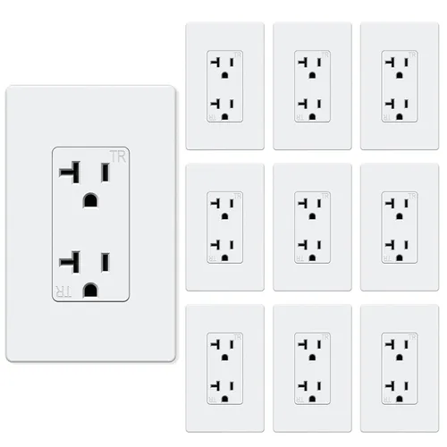 Vista 25 de Salida de receptáculo decorador, placa de pared sin tornillos incluida, salida de pared resistente a manipulaciones de 15 amperios y 125 V, 2 polos