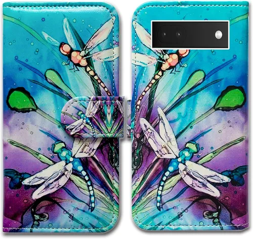 Vista 9 de Bcov Funda para Pixel 6a, diseño de pájaro negro de cuero verde con tapa para teléfono con ranura para tarjetas, soporte para Google Pixel 6a