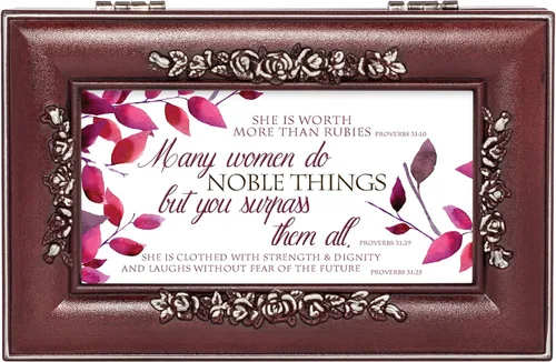 Vista 2 de Cottage Garden Muchas mujeres Rose Wood Finish Joyero Caja de música reproduce Canon en D