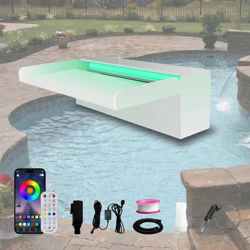 Vista 9 de Pamopamo Cascada Vertedero para Piscina de Acero Inoxidable Fuente de Estanque, Fuentes Negras para Exteriores con Control por APP y LED Coloridos
