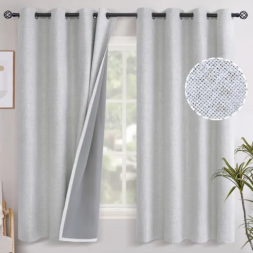 Vista 62 de YoungsTex - Cortinas opacas de lino para dormitorio, oscurecimiento de la habitación, cortinas con textura de lino, paneles con aislamiento térmico