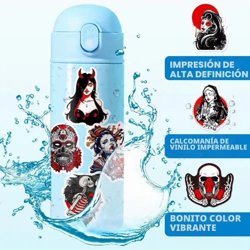 Vista 5 de 200 piezas de calcomanías de decoración de terror gótico a granel. Accesorios góticos. Paquete de calcomanías de calavera de terror genial