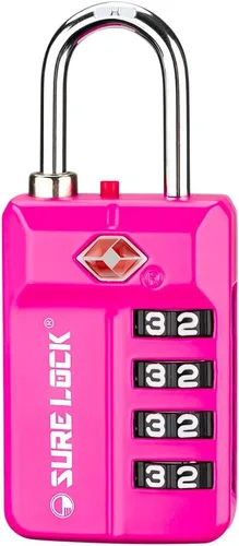 Vista 21 de SURE LOCK Cerradura de combinación reiniciable de 4 dígitos aprobada por la TSA con alerta abierta, diales de fácil lectura, para equipaje 17021ALL