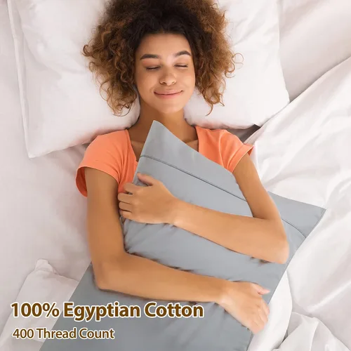 Vista 120 de Juego de 2 fundas de almohada 100% de algodón egipcio, fundas de almohada refrescantes de 400 hilos, fundas de almohada suaves y transpirables