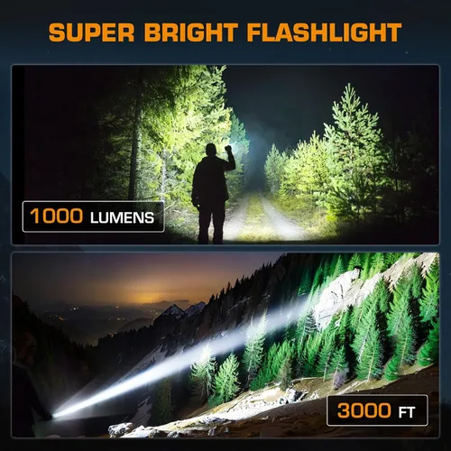 Vista 2 de EverBrite Linterna LED recargable de 1000 lúmenes, 4 modos de luz de flash superbrillante con banco de energía, función de memoria, indicador