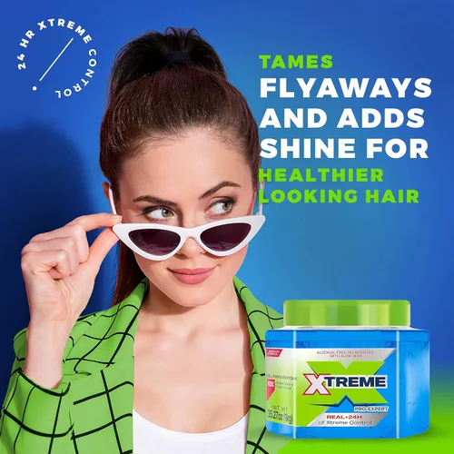 Vista 7 de Xtreme Pro-Expert Blue Styling Gel para el cabello, 35.27 onzas, paquete de 2 Sin alcohol, control Xtreme las 24 horas, con aloe vera, tarro