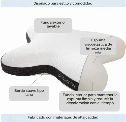Vista 4 de pillosophy SleepTheory Almohada • Forma de mariposa • Núcleo de espuma viscoelástica • Contorneado para alineación de cuello y hombros • Funda