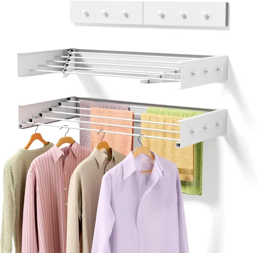 Vista 10 de ZMBESUP Estante de secado de ropa plegable, para montar en la pared, estante de secado de pared retráctil, 23.6 pulgadas de ancho, 4 varillas