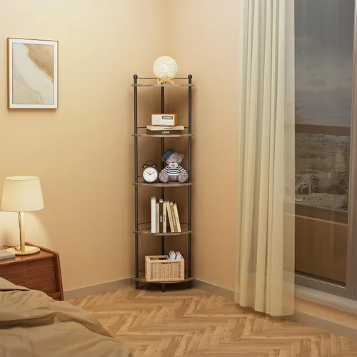Vista 7 de Estante esquinero de 5 niveles para baño, estante de esquina alto para plantas, estante de exhibición de esquina multiusos, estantes de esquina