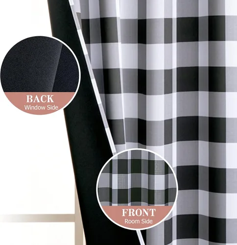 Vista 3 de MIULEE Cortinas opacas a cuadros para dormitorio rural, cortinas opacas con ojales para sala de estar, bloqueo de luz y aislamiento térmico, juego