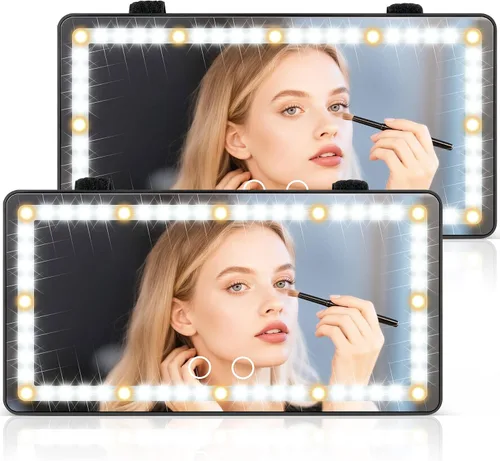 Vista 16 de SINGARO Espejo de tocador con visera solar para automóvil, espejo de maquillaje recargable con 60 LED, 3 modos de luz y control táctil regulable